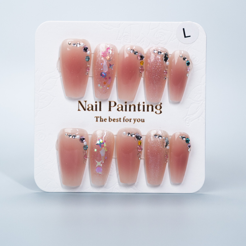 Aura Peach Rhinestone Press-ons