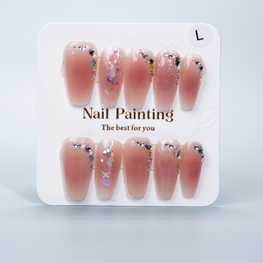 Aura Peach Rhinestone Press-ons