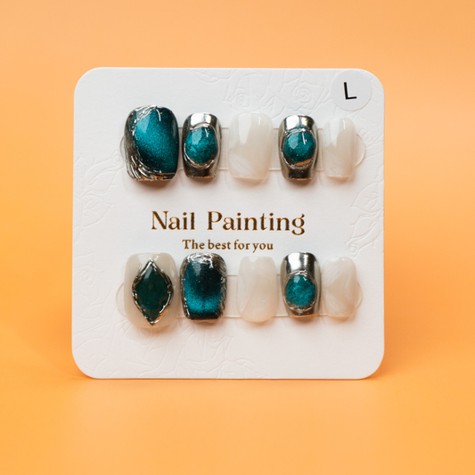 Emerald Chrome On Milky White Press-ons