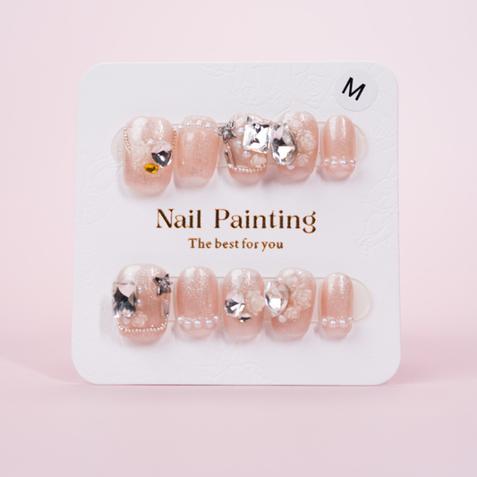 Floral Rhinestone On Nude Press-ons