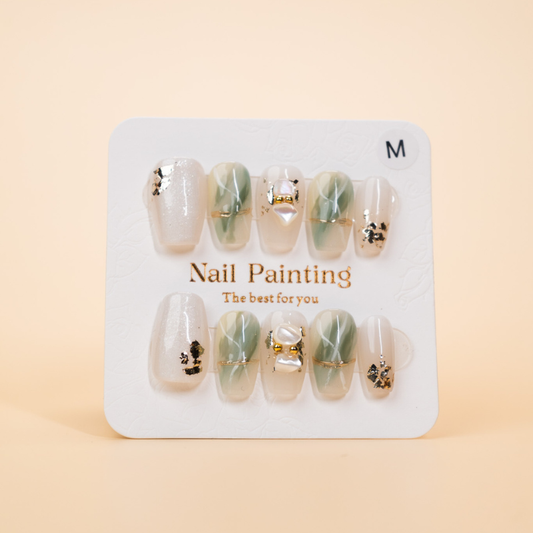 Sage Green Marble Foil Press-ons