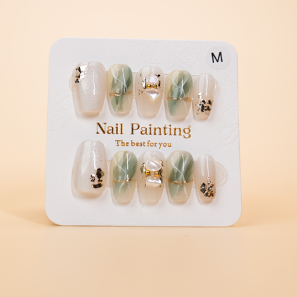 Sage Green Marble Foil Press-ons
